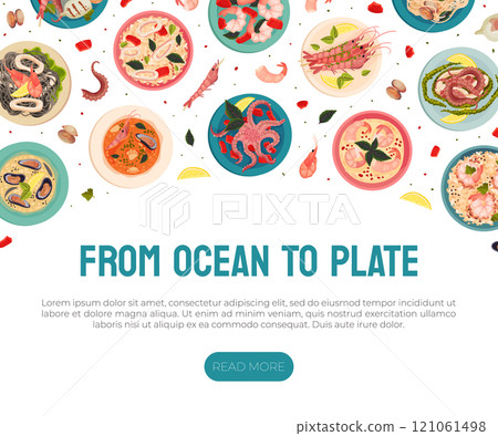 Seafood Dish Banner Design with Served Meal Vector Template Seafood Dish Banner Design with Served Meal Vector Template 121061498