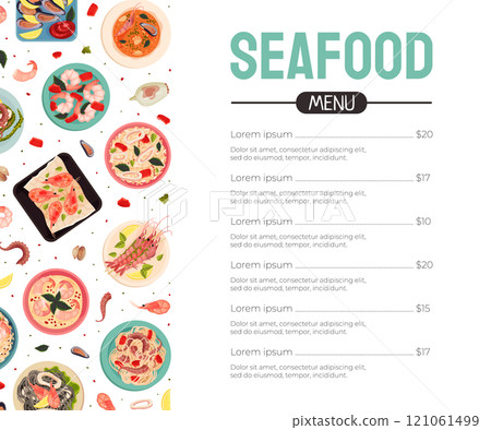 Seafood Dish Banner Design with Served Meal Vector Template 121061499
