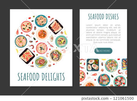 Seafood Dish Banner Design with Served Meal Vector Template 121061500