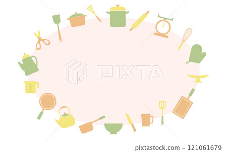 Kitchen item oval frame C07 Pink base Moss green Yellow 121061679