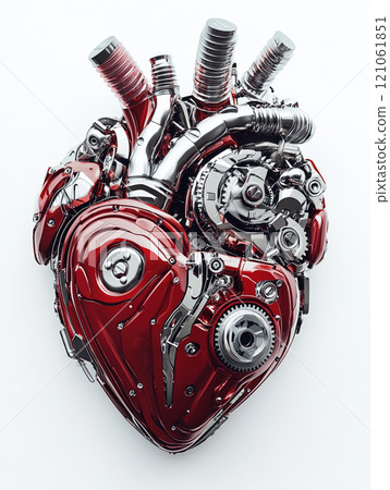 A heart made of metal and wires. The heart has a mechanical look to it. A heart made of metal and wires. The heart has a mechanical look to it. 121061851