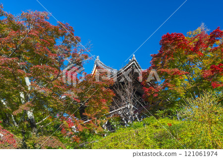 Autumn in Kyoto: Zenbouji Temple's tower gate surrounded by autumn leaves Autumn in Kyoto: Zenbouji Temple's tower gate surrounded by autumn leaves 121061974