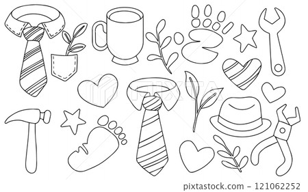 Vector drawing, set of cute elements for father's day. Cute coloring book 121062252