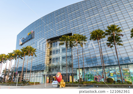 Low-angle view of the Dream Mall building in Kaohsiung, Taiwan. It was the largest shopping mall in Taiwan. 121062361