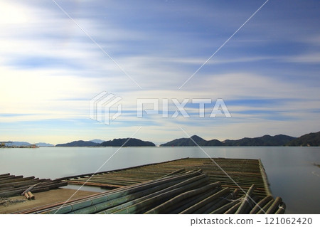 Oyster raft and bamboo for making the raft Oyster raft and bamboo for making the raft 121062420