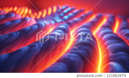 A colorful wave of light with a blue and purple section. The colors are bright and vibrant, creating a sense of energy and excitement 121062679