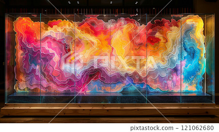 A colorful wave of light with a blue and purple section. The colors are bright and vibrant, creating a sense of energy and excitement A colorful wave of light with a blue and purple section. The colors are bright and vibrant, creating a sense of energy and excitement 121062680