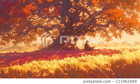 A moment beneath the autumn leaves 121062889