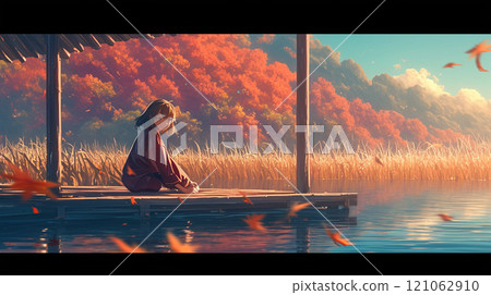 Quiet time spent by the water in autumn 121062910