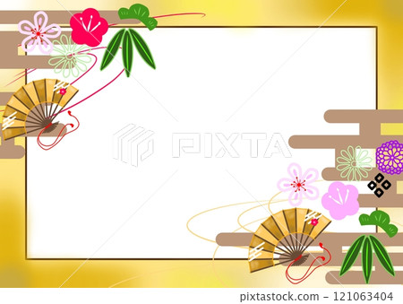 Auspicious frame of pine, bamboo, plum and fans 121063404