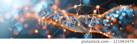 Abstract glowing network with blue and orange lights. Abstract glowing network with blue and orange lights. 121063474