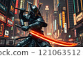Samurai With Swors In Futuristic City 121063512