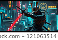 Samurai With Swors In Futuristic City 121063514