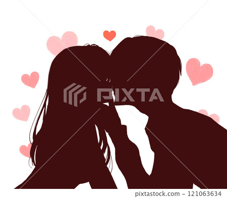 親吻男女下巴親吻冬季剪影心 121063634