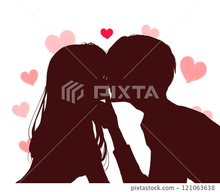 Kissing man and woman, chin grab, silhouette, heart Kissing man and woman, chin grab, silhouette, heart 121063638