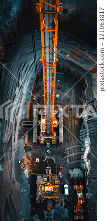 A crane is working on a construction site 121063817
