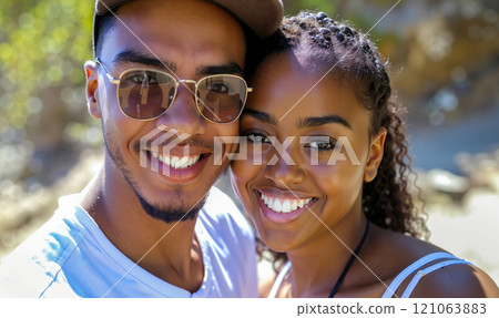 A man and a woman are smiling at the camera A man and a woman are smiling at the camera 121063883