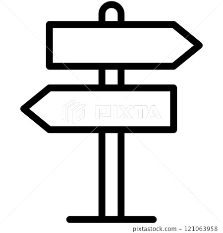 Direction board line icon. Signpost outline vector sign. Road sign linear style pictogram. Signboard pointer symbol, logo illustration. Editable stroke. 121063958
