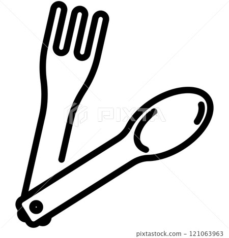 Camping spoon and fork line icon. Outdoor cutlery outline vector sign. Utensils for travel and hiking linear style pictogram. Dining tools symbol, logo illustration. Editable stroke. Camping spoon and fork line icon. Outdoor cutlery outline vector sign. Utensils for travel and hiking linear style pictogram. Dining tools symbol, logo illustration. Editable stroke. 121063963