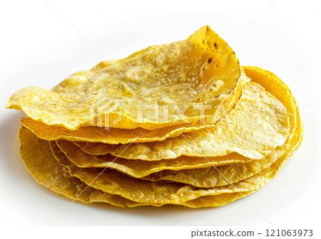 Corn tortillas on white background. Mexican round tortillas. Corn tortillas on white background. Mexican round tortillas. 121063973