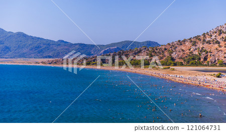 Coastal Mediterranean landscape taken at Iztuzu Beach, Turkey 121064731