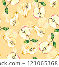 Seamless pattern of colorful apples and pears. Summer print with hand drawn fruits. Watercolor illustration 121065368
