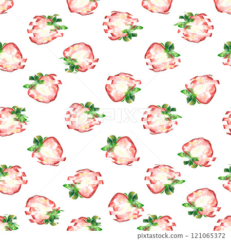 Seamless pattern with watercolor fresh strawberry. Hand drawn watercolor illustration. 121065372