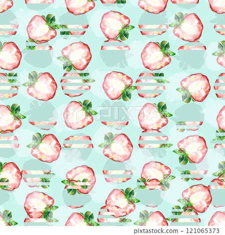 Seamless pattern with watercolor fresh strawberry. Hand drawn watercolor illustration. 121065373