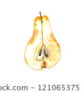 Half of yellow pear isolated on a white background. watercolor illustration 121065375
