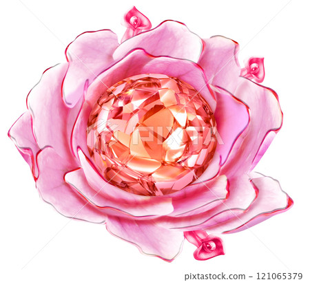 Pink flower with pink diamond isolated on white background. Clipping Path 121065379