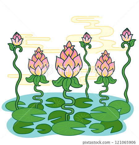 Hand-painted illustrations of lotus flowers 121065906