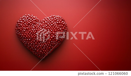 Inflatable red heart on a red background. Holiday card, Valentine's Day concept Love is in the air 121066060
