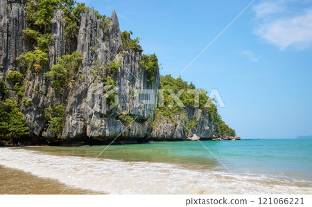 Scenic beach on Palawan island, Philippines. 121066221