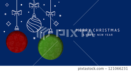 Christmas card with holidays decoration. Merry Christmas and Happy New Year background. Christmas card with holidays decoration. Merry Christmas and Happy New Year background. 121066231