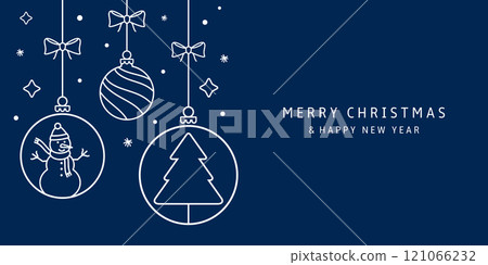 Christmas card with holidays decoration. Merry Christmas and Happy New Year background. Christmas card with holidays decoration. Merry Christmas and Happy New Year background. 121066232