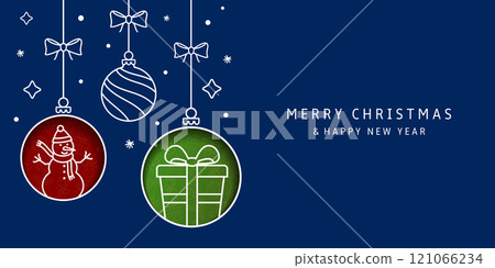 Christmas card with holidays decoration. Merry Christmas and Happy New Year background. Christmas card with holidays decoration. Merry Christmas and Happy New Year background. 121066234