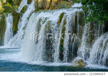 Beautiful Krka river waterfall landscape, Krka National Park in Dalmatia region, Croatia 121066427