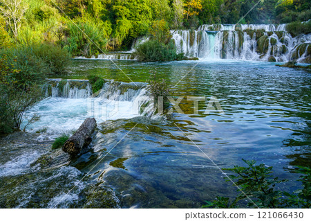 Beautiful Krka river waterfall landscape, Krka National Park in Dalmatia region, Croatia 121066430