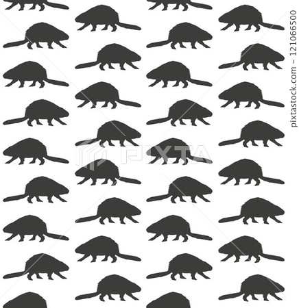 Vector seamless pattern of beaver silhouette 121066500