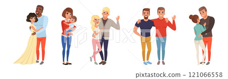 Happy People Character Hug and Embrace Feel Warmth Vector Set 121066558