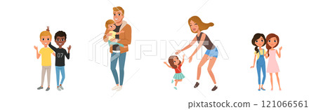 Happy People Character Hug and Embrace Feel Warmth Vector Set Happy People Character Hug and Embrace Feel Warmth Vector Set 121066561