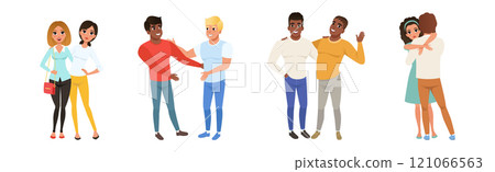 Happy People Character Hug and Embrace Feel Warmth Vector Set Happy People Character Hug and Embrace Feel Warmth Vector Set 121066563