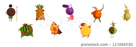 Man and Woman Character in Fruit Costume and Dress Vector Set 121066580