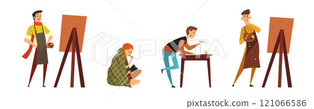 Creative Man and Woman Painter and Artist Drawing Vector Set 121066586