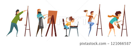 Creative Man and Woman Painter and Artist Drawing Vector Set 121066587
