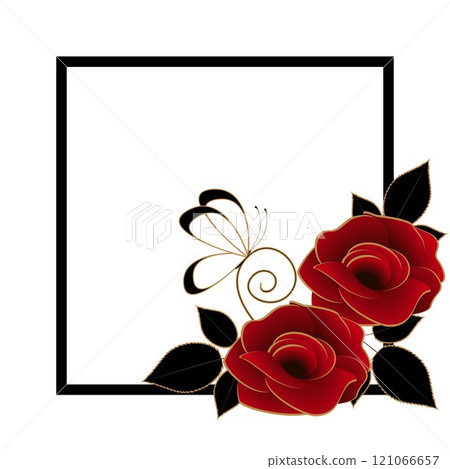 Floral frame with flowers roses and butterfly. 121066657