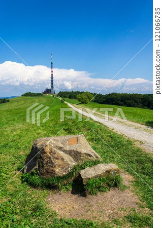 Velka Javorina with television transmitter tower, mountain masiff on the border of the Czech republic and Slovakia, White Carpathians mountain range 121066785