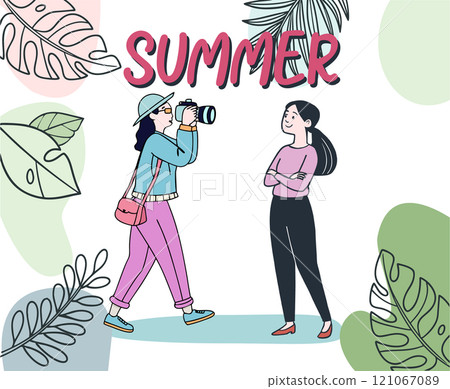 Two girls are spending their summer vacation 121067089