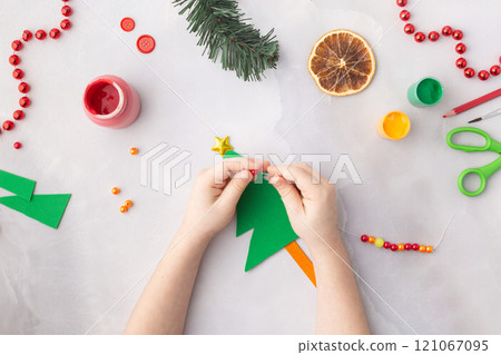 Paper Christmas tree with colourful beads kids paper craft ideas for kindergarten 121067095
