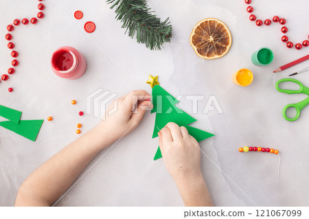 Paper Christmas tree with colourful beads kids paper craft ideas for kindergarten 121067099